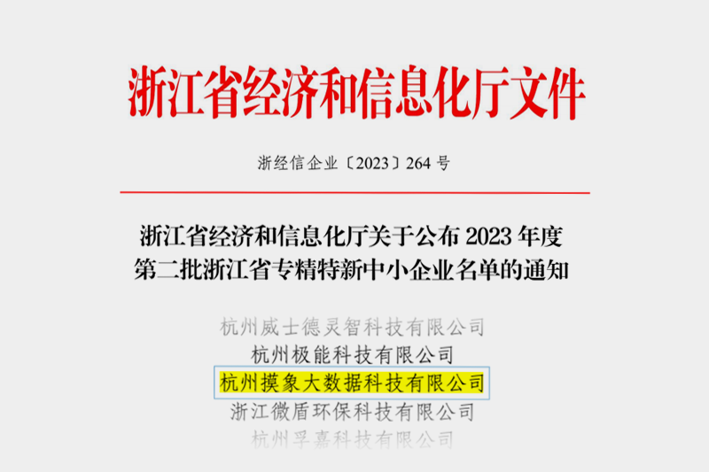 摸象科技获评“浙江省专精特新中小企业”